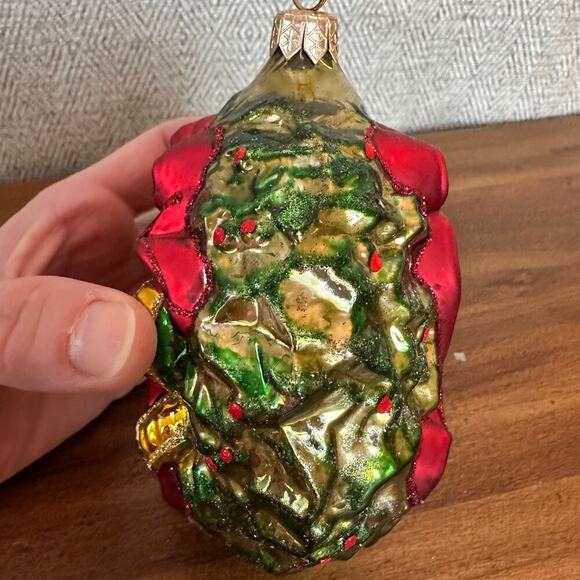 Vintage Kurt Adler Polonaise Five Golden Rings Glass Christmas Ornament Wreath - Picture 6 of 7